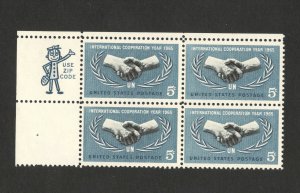 USA-MNH BLOCK OF 4 STAMPS-INTERNATIONAL COOPERATION DAY-1965.