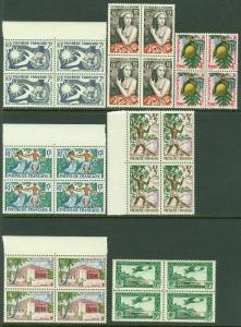 FRENCH POLYNESIA : Nice group of all VF MNH different Blocks of 4. Sc Cat $345.