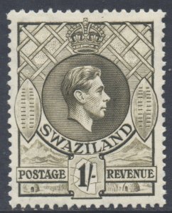 Swaziland Scott 34 - SG35, 1938 George VI 1/- Perf 13.1/2 x 13 MH*