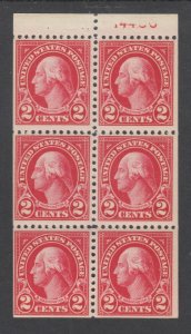 US Sc 554c MNH. 1923 2c Washington Booklet Pane with partial Plate No. 14486