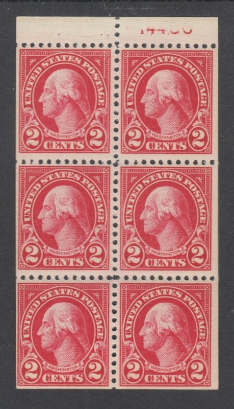 US Sc 554c MNH. 1923 2c Washington Booklet Pane with partial Plate No. 14486 