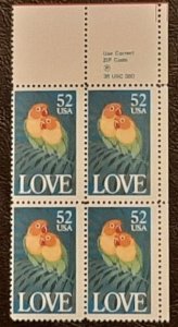 US Scott # 2537; 52c Love issue from 1991; MNH, og, block of 4; Fine