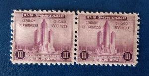 US Scott #729 Mint H Og Pair Century Of Progress 3c VF 1933