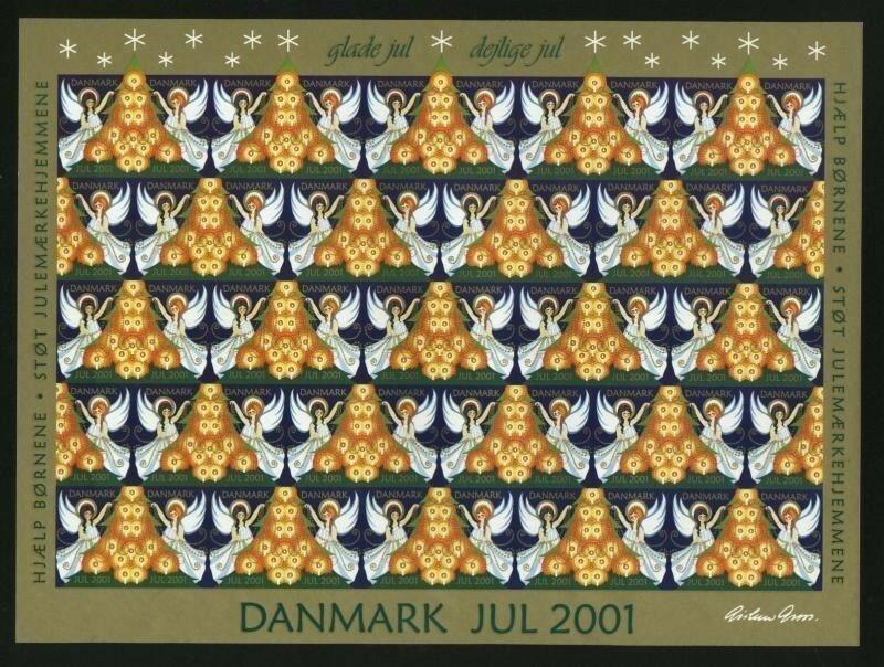 Denmark. Christmas Sheet  Unfolded Mnh. 2001 Imperforated. Angels