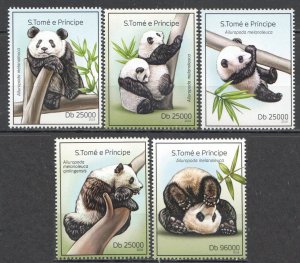 Wb269 2014 Sao Tome & Principe Pandas Animals Fauna #5604-08 Set Mnh