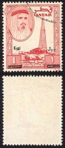 Qatar SG148 1966 1r on 1r red CDS used 47 pounds