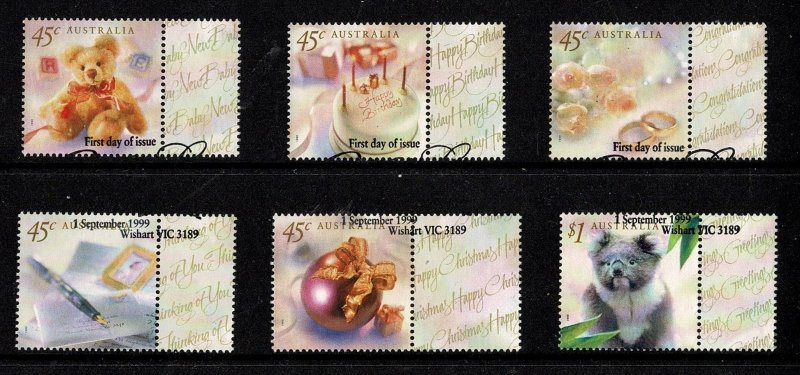 Australia 1999 Personal Greetings  Set of 6 Used with Tabs