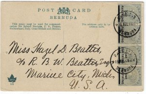 Bermuda 1908 Hamilton cancel on postcard to the U.S., franked SG 30, Scott 26