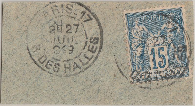 FRANCE - 1899 - Obl. CàD type A PARIS-17 / R. DES HALLES sur Yv.101 15c t.II 