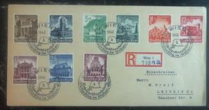 1940 Vienna Austria Germany Registered Cover To Leipzig Complete Stamp Set