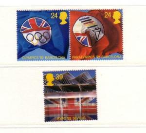 Great Britain Sc 1451-3 1992 Olympics Expo 92 stamp set mint NH