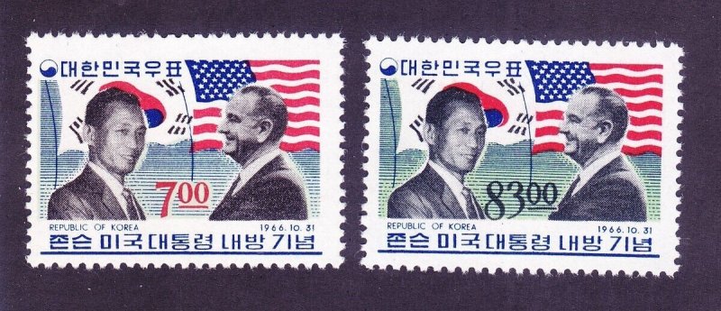 Korea 544-45 MNH 1966 Presidents Park & Johnson Flags of Korea & US Set