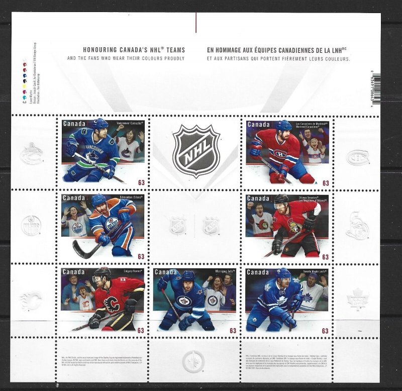 CANADA - 2013 CANADIAN NHL TEAMS SOUVENIR SHEET - SCOTT 2669 - MNH