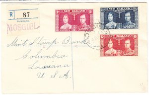 NEW ZEALAND # 223-225 registered cover Mosgiel,  6 July 1937 - Coronation
