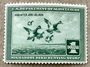 RW4 Federal Duck Stamp VF LH $1.00, Scaup Ducks, Issued in 1937