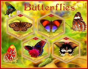 Stamps. Butterflies, insects 2019 year 1+1 sheets perforated