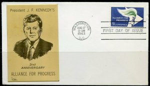 UNITED STATES 1963 ALLIANCE FOR PROGRESS METALLIC JF KENNEDY  CACHETED  FDC 