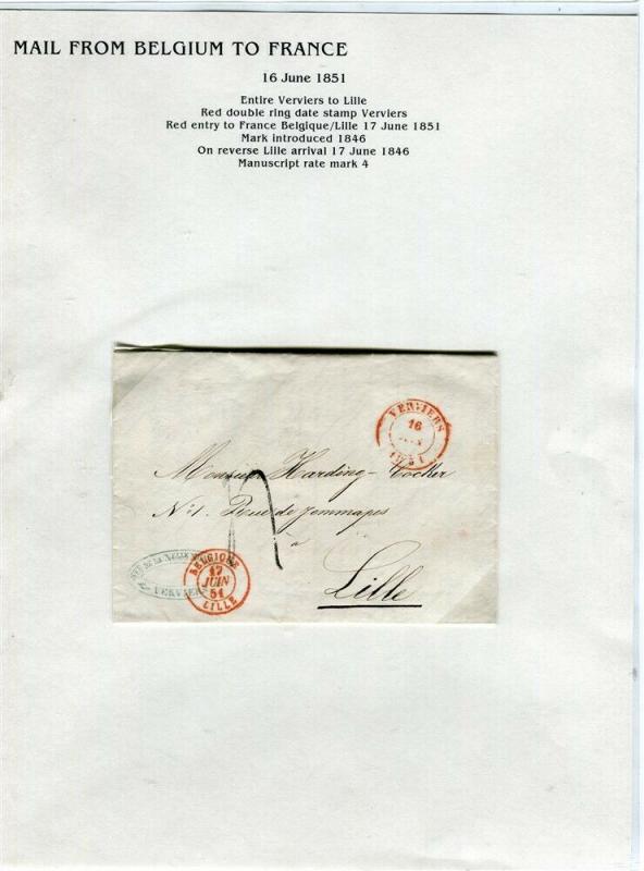 FRANCE Early Incoming LETTER/COVER 1851 fine used item Verviers - Lille