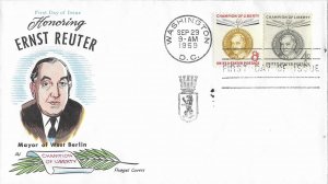 1959 FDC, #1136-1137, 4c/8c Ernst Reuter, Fluegel Covers