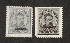 Azores  - Sc# 44 & 44d MH (44d tiny gum thin)     /       Lot 0825330