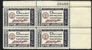 USA 1960 Scott 1139 Plate Block American Credo mnh fvf