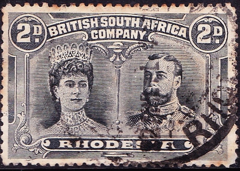 RHODESIA - BRITISH SOUTH AFRICA CO 1910 KEDVII 2d Black & Grey SG126 Used