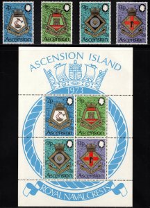 ASCENSION 1973 Naval Crests; Scott 166-69, 169a, SG 166-70; MNH