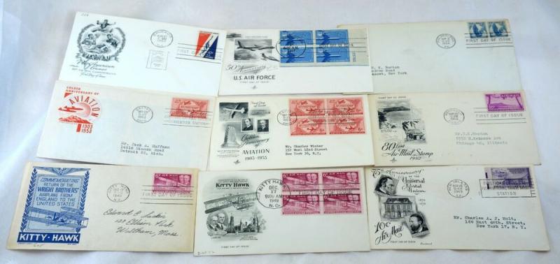 9 USA AirMail Stamps FDC SC# C42 C45-C49 C56 First Day Cover Collection 