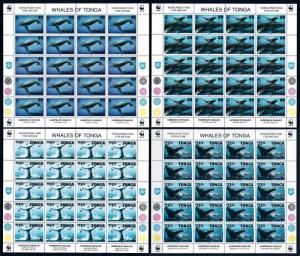 [94555] Tonga 1996 Marine Life Humpback Whales WWF 4 Full Sheets MNH