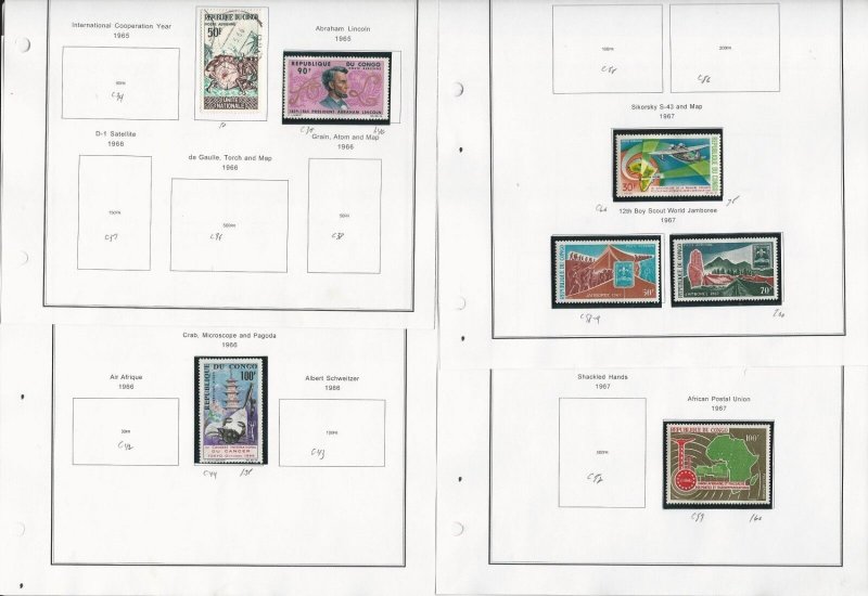 Congo Peoples Republic Stamp Collection on 24 Pages, 1963-1980 Airmail
