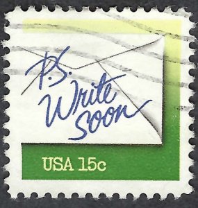 United States #1808 15¢ PS Write Soon (1980). Green. Used.