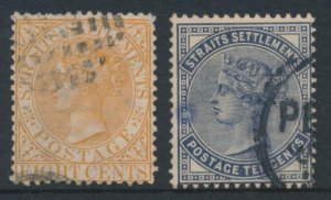 Straits Settlement 1882 SG 52 & 53 8 & 10 CENTS USED WMK CROWN CA