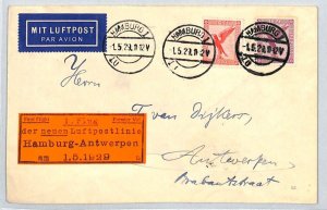 GERMANY Air Mail Cover 1929 FIRST FLIGHT BELGIUM Antwerp Hamburg {samwells}XZ121