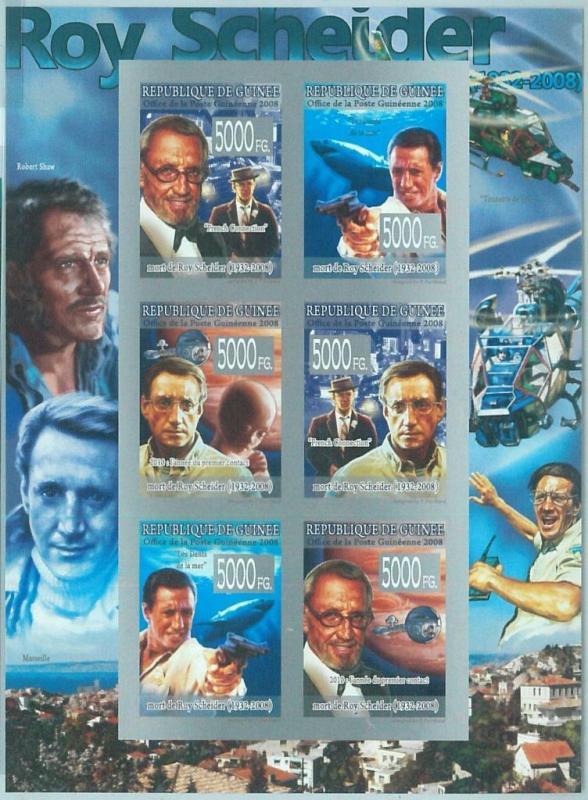 1422 - GUINEA, ERROR, 2008 IMPERF SHEET: Cinema, Roy Scheider, Robert Shaw