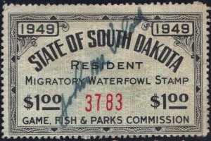 South Dakota Resident Migratory Waterfowl License Stamp (1949) Used Signed