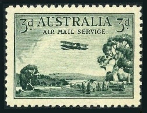 Australia C1,lightly hinged. Mi 89. Air Post 1929.Airplane over Bush Lands.Sheep