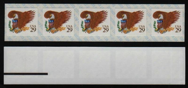 1992 Sc 2595 Brown 29c COIL STRIP of 5 Bar Reverse