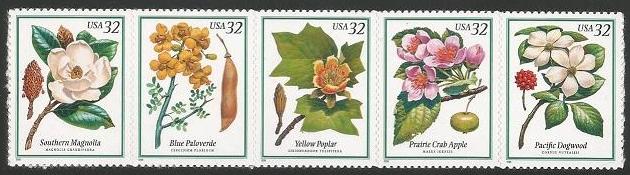 Scott #3197a MNH Flowering Trees Strip of 5