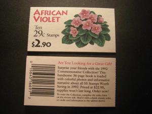 BK176, Scott 2486a, 29c African Violet, #K1111, MNH Complete Booklet