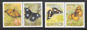 Micronesia Scott #182 - 183 Mint NH 2 Pairs Butterflies 2017 CV $3.40