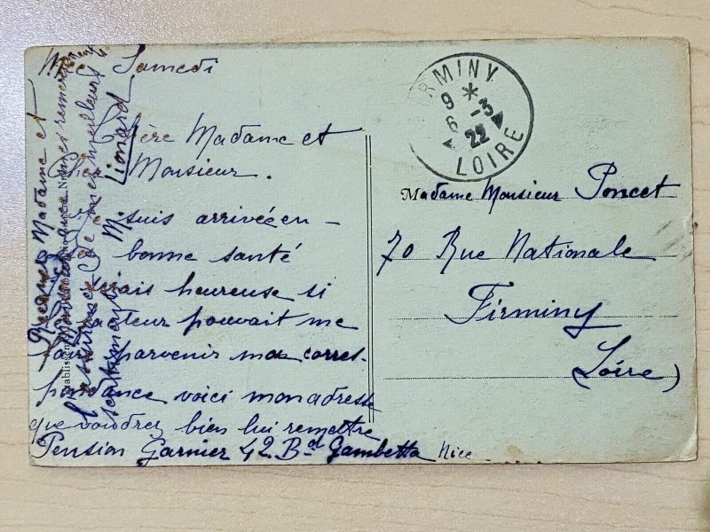 French Photo Postcard From 1922, Nice, France with Stamp, mailed cover Scott 166