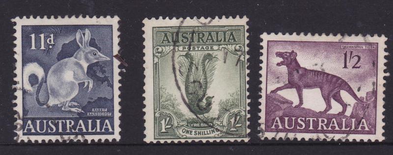 Australia 1959 Wildlife -Bandicoot,Lyrebird,Thylacine x 3 