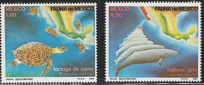 Mexico- Scott 1281-1282 MNH Sea Turtles and Grey Whales mint, unused pair