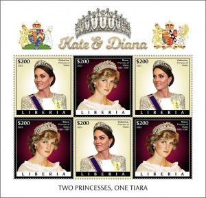 LIBERIA- 2023 - Kate & Diana - Perf 6v Sheet - Mint Never Hinged