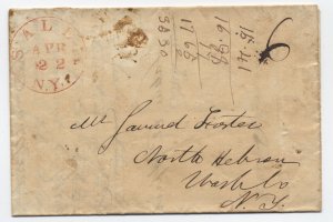 1844 Salem NY red CDS stampless letter to North Hebron NY 6 rate [6526.479]