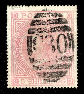 [sto531] GB 1874 used in CHILE SG126/Z88 5/- Rose Pl 2 Valparaiso C30 cv:£1500