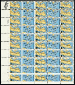 American Bicentennial Sheet of 50 of Fifty 18 Cent Postage Stamps Scott 1937-38