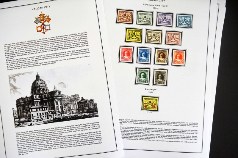 COLOR PRINTED VATICAN CITY [CLASS.] 1929-1940 STAMP ALBUM PAGES (20 ill. pages)