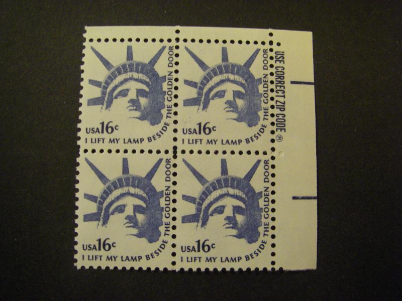 Scott 1599, 16c Liberty Head, Zip block of 4 UR, MNH Americana Beauty