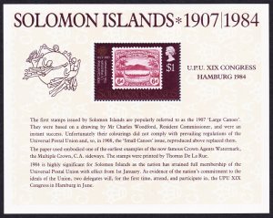 Solomon Is. UPU Congress Hamburg MS 1984 MNH SC#525 SG#MS523